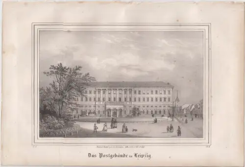 Lithografie: Das Postgebäude in Leipzig, Grafik, Ansicht, Pietzsch, Saxonia