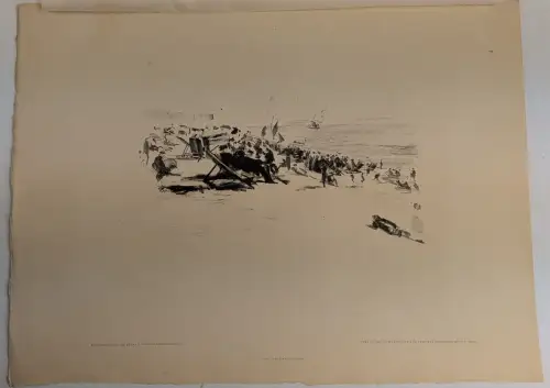 Originallithografie: Am Strand, Paul Paeschke, Staatsdruckerei, Wien, Grafik