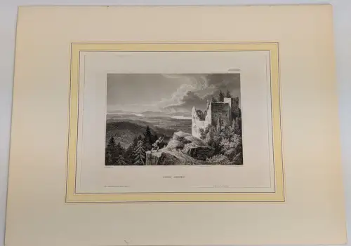 Stahlstich: Burg Baden, Ansicht, Grafik , Natur, Schloss, Hildburghausen 351168