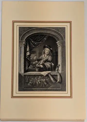 Stahlstich: G. Dow, Albert Henry Payne, Grafik, Portrait, Geige, W. French