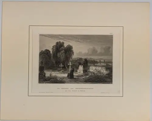 Stahlstich: Die Gräber der Gestandrechteten, Mannheim, Ansicht, Originalgrafik