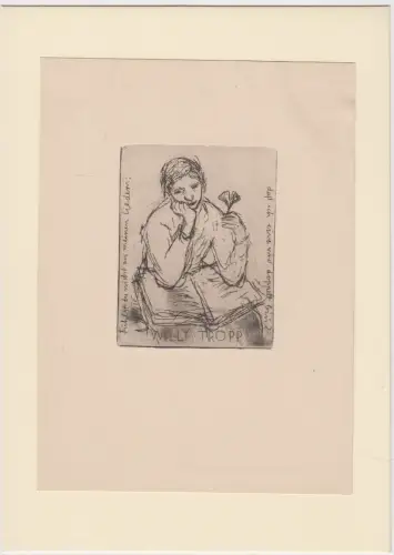 Original Grafik Exlibris: Willy Tropp, sehr gut, Ginkoblatt, Wolgang Bandur