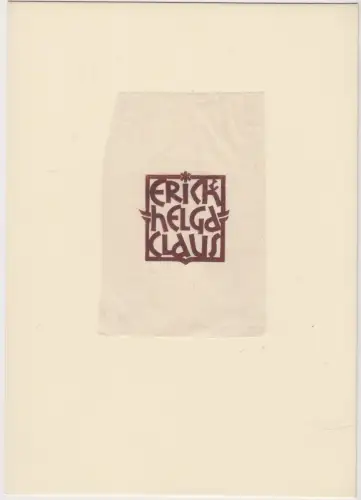Original Grafik Exlibris: Erick und Helga Claus, Grafik, 1949, Holzschnitt