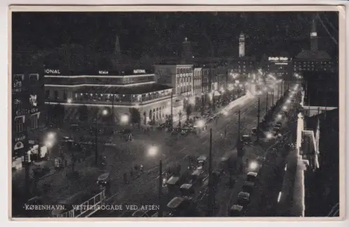 AK Kobenhavn. Vesterbrogade ved Aften, ca. 1937, Eneret, Postkarte, gelaufen