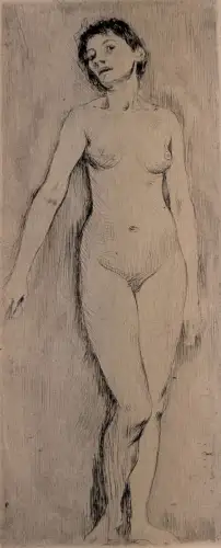 Originalradierung: Stehendes Mädchen, Lovis Corinth, Grafik, 1909, Kupferdruck