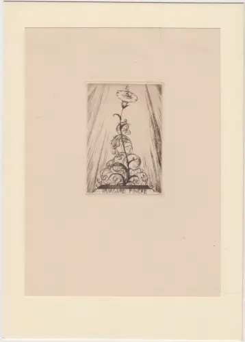 Original Grafik Exlibris: Irmgard Finck, E. Heinemann, Blume, Kaltnadelradierung