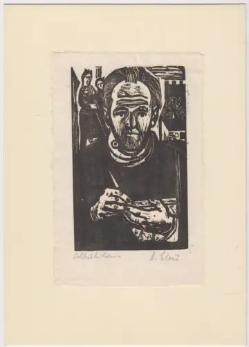 Holzschnitt: Selbstbildnis, A. Klein, Portrait, Druckgrafik, Kunstdruck
