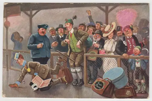 AK Fahrkartenkontrolle, Humorvolle illustrierte Postkarte um 1900, ungelaufen