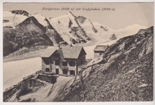 AK Haritzerhaus (2422 m) mit Großglockner (3798 m), ca. 1921, Schildknecht