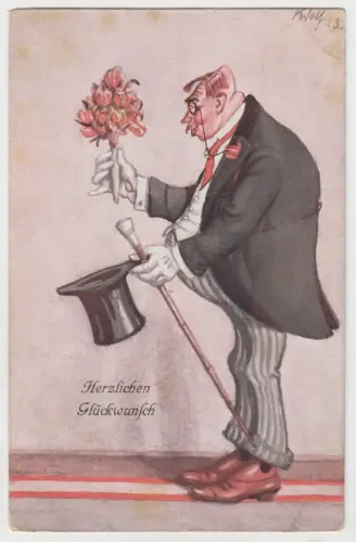 AK Herzlichen Glückwunsch, Illustrierte Postkarte von K. Wolf, Adolf Klauß & Co.