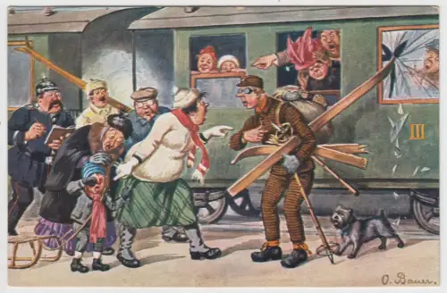 AK O diese Skifahrer - Illustrierte Postkarte von O. Braun, Adolf Klauß & Co.