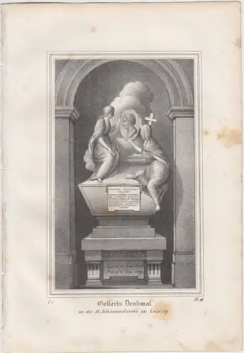 Lithografie: Gellerts Denkmal, 1836, Eduard Pietzsch, Saxonia, Leipzig, Grafik