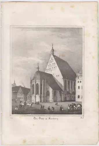 Lithografie: Der Dom zu Freyberg, Eduard Pietzsch, Ansicht Freiberg, um 1836
