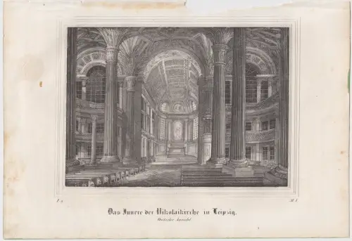 Lithografie: Das Innere der Nikolaikirche in Leipzig, um 1836, Eduard Pietzsch