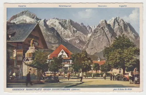 AK Garmisch, Marktplatz gegen Zugsputzgruppe (2964m), Hans Huber, ungelaufen