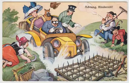 AK Achtung, Hinderniß! Illustrierte Postkarte von Karl Pommerhanz, Adolf Klauß