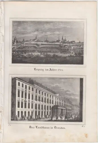 Lithografie: Leipzig im Jahre 1734, Landhaus, um 1836, Eduard Pietzsch, Saxonia