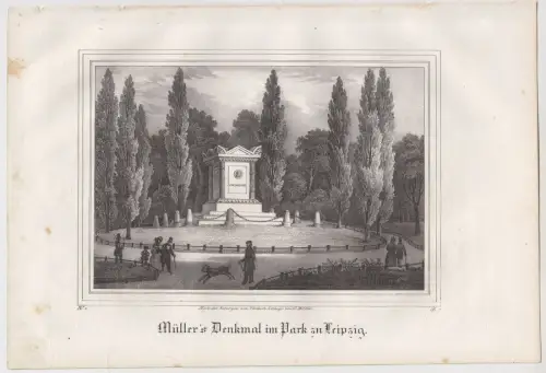 Lithografie: Müller's Denkmal im Park zu Leipzig, 1836, Eduard Pietzsch, Saxonia