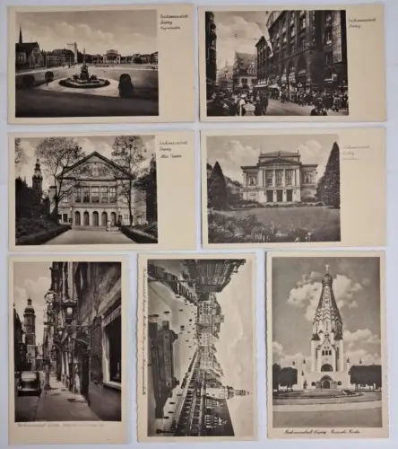 AK Lot 7 Postkarten Reichsmessestadt Leipzig, Gewandhaus, Altes Theater, Markt..