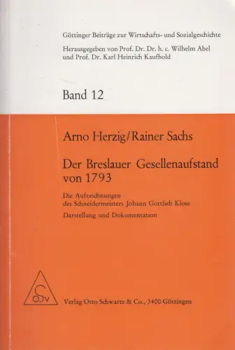 Buch: Der Breslauer Gesellenaufstand von 1793, Herzig & Sachs, 1987, Schwartz