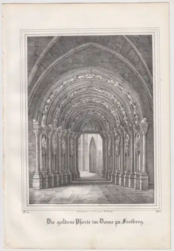 Lithografie: Die goldene Pforte im Dome zu Freiberg, um 1836, Eduard Pietzsch