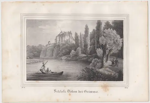 Lithografie: Schloss Döben bei Grimma, um 1836, Eduard Pietzsch & Comp, Ansicht