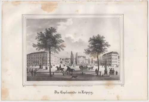 Lithografie: Die Esplanade in Leipzig, um 1836, Eduard Pietzsch, Ansicht, Grafik