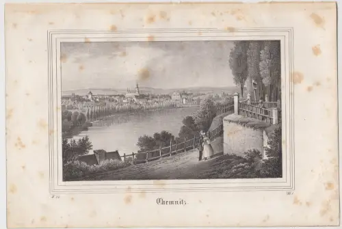 Lithografie: Chemnitz, um 1836, Eduard Pietzsch & Comp, Ansicht, Grafik, Saxonia