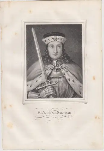 Lithografie: Friedrich der Streitbare, 1836, Eduard Pietzsch, Portrait, Grafik