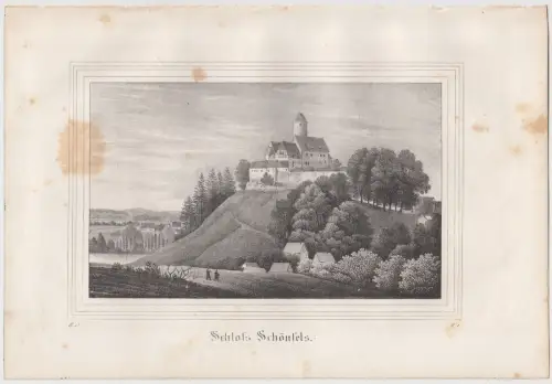 Lithografie: Schloss Schönfels, um 1836, Eduard Pietzsch & Comp, Ansicht, Grafik