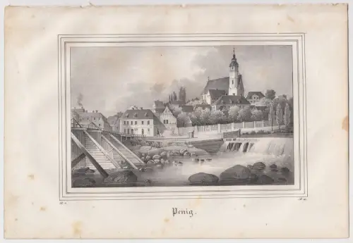 Lithografie: Penig, um 1836, Eduard Pietzsch & Comp, Ansicht, Grafik, Saxonia