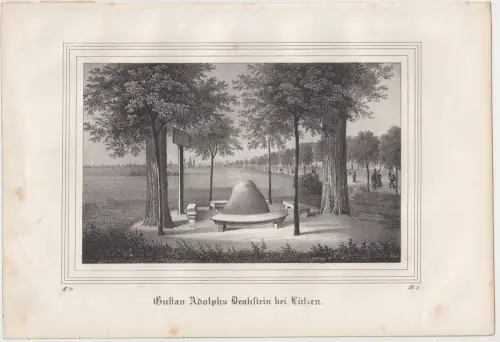Lithografie: Gustav Adolphs Denkstein bei Lützen, 1836, Eduard Pietzsch & Comp