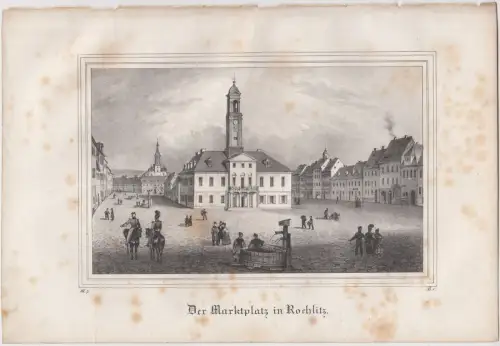 Lithografie: Der Marktplatz in Rochlitz, um 1836, Eduard Pietzsch & Comp, Grafik