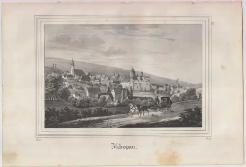 Lithografie: Zschopau, um 1836, Eduard Pietzsch & Comp, Ansicht, Grafik, Saxonia