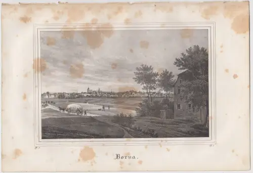 Lithografie: Borna, um 1836, Eduard Pietzsch & Comp, Ansicht, Grafik, Saxonia