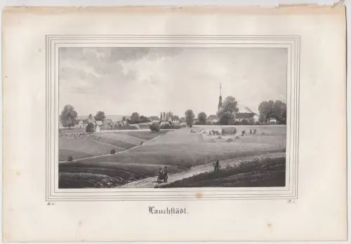 Lithografie: Lauchstädt, um 1836, Eduard Pietzsch & Comp, Ansicht, Saxonia