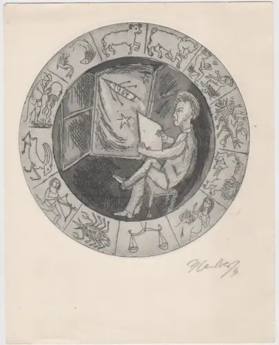 Radierung: Neujahrsgratulation, Sandberg, Herbert. Kunstgrafik, 1964, Aquatinta