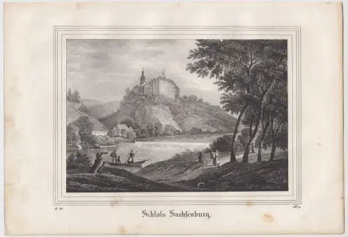 Lithografie: Schloss Sachsenburg, 1836, Eduard Pietzsch & Comp, Ansicht, Grafik