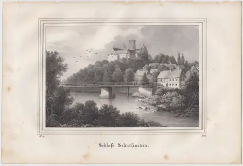 Lithografie: Schloss Scharfenstein, 1836, Eduard Pietzsch, Ansicht, Saxonia
