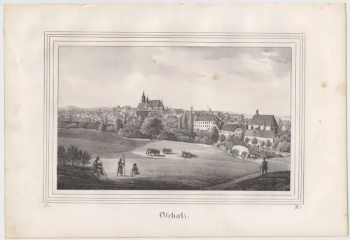 Lithografie: Oschatz, um 1836, Eduard Pietzsch & Comp, Ansicht, Grafik, Saxonia