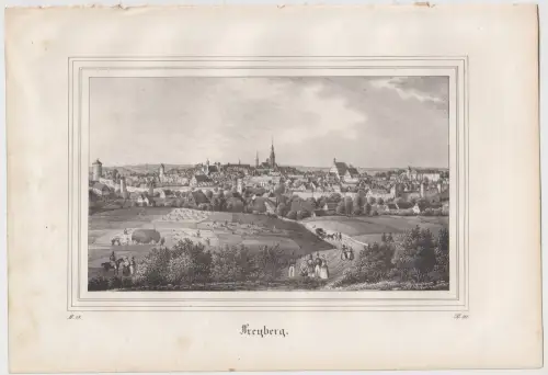 Lithografie: Freyberg, um 1836, Eduard Pietzsch & Comp, Ansicht, Grafik, Saxonia