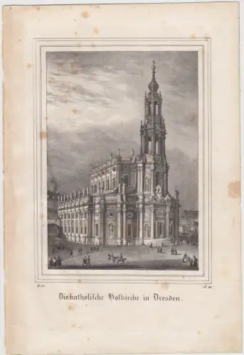 Lithografie: Die katholische Hofkirche in Dresden, um 1836, Eduard Pietzsch