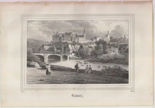 Lithografie: Colditz, um 1836, Eduard Pietzsch & Comp, Saxonia, Grafik, Ansicht