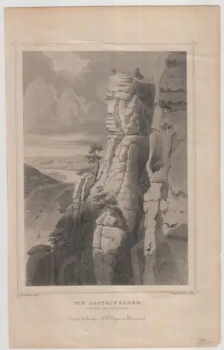 Grafik: Die Basteifelsen, Fr. Hablitschek, C. Koehler, 1850, Stahlstich, Lange