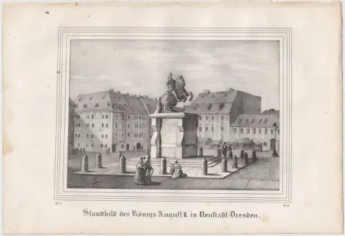Lithografie: Standbild des Königs August II., um 1836, Eduard Pietzsch & Comp