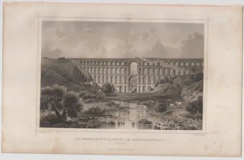 Grafik: Eisenbahnviaduct im Göltschtthal, J. Poppel, L Rohbock, um 1850, Lange