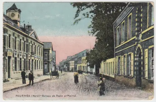 AK Fournes (Nord) - Bureau de Poste et Mairie, Verlag J. Guermonprez, Postkarte