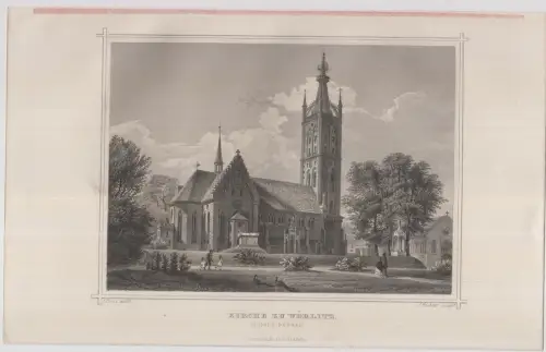 Grafik: Kirche zu Wörlitz, J. Richter, J. Pozzi, um 1850, Stahlstich. G. Lange