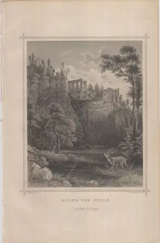 Grafik: Ruine von Oybin, G. Heisinger, L. Rohbock, um 1850, Stahlstich, G. Lange
