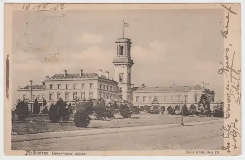 AK Melbourne. Government house, Serie Australien 28, 1902, Postkarte, gelaufen